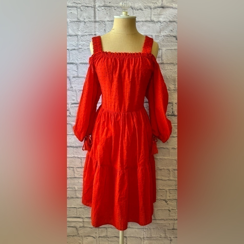 H&M US 6 Burnt Orange Off Shoulder Bohemian Sundress 100% Cotton Knee Length